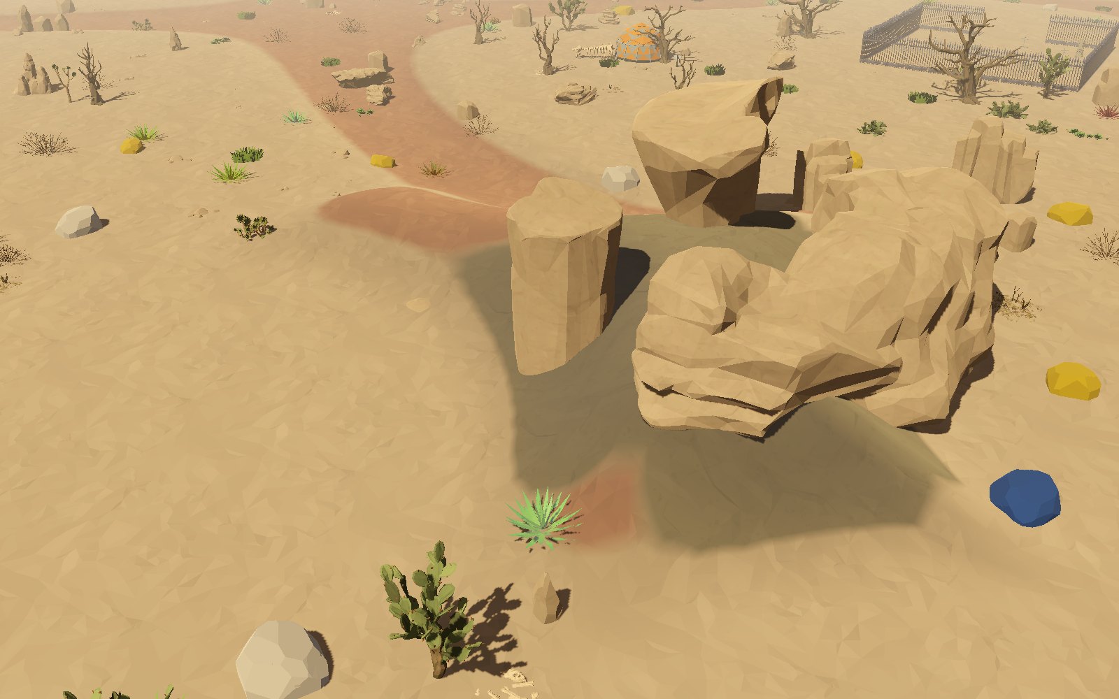 Mesas, cactus and a camp in the arid badlands