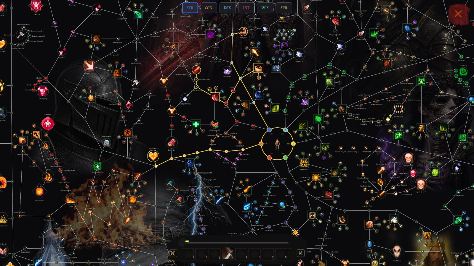 The skill web: hundreds of nodes laid out across the stars