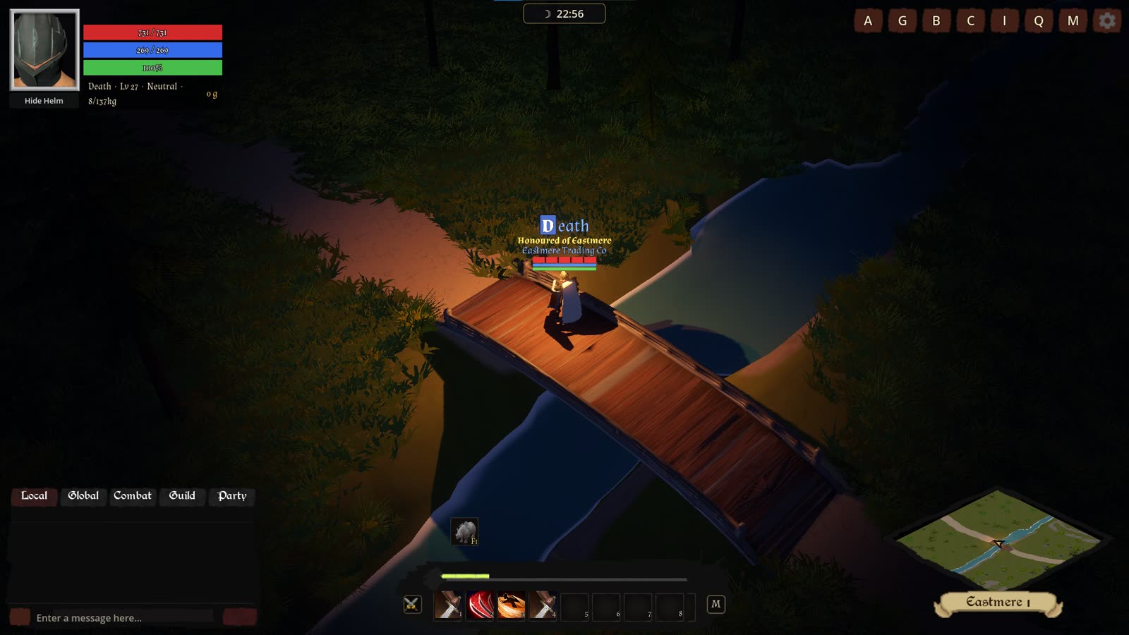 Crossing the bridge at dusk